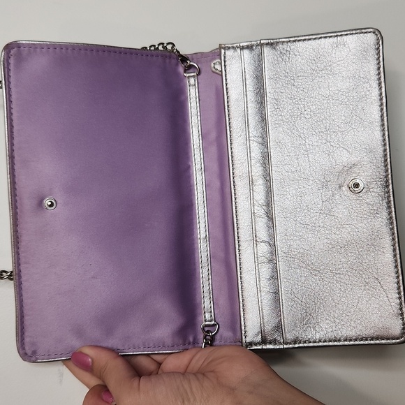 Coach Silver C Embroidered Crossbody with Chain Strap Gray Card Holder - Picture 5 of 12